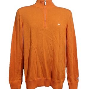 J. Lindeberg Merino Wool 1/4 Zip Sweater Pullover Size M Orange Golf Casual